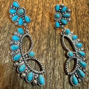 Turquoise Teardrop Cabochon Western Floral Ear Climber Earrings for Stylish Ele